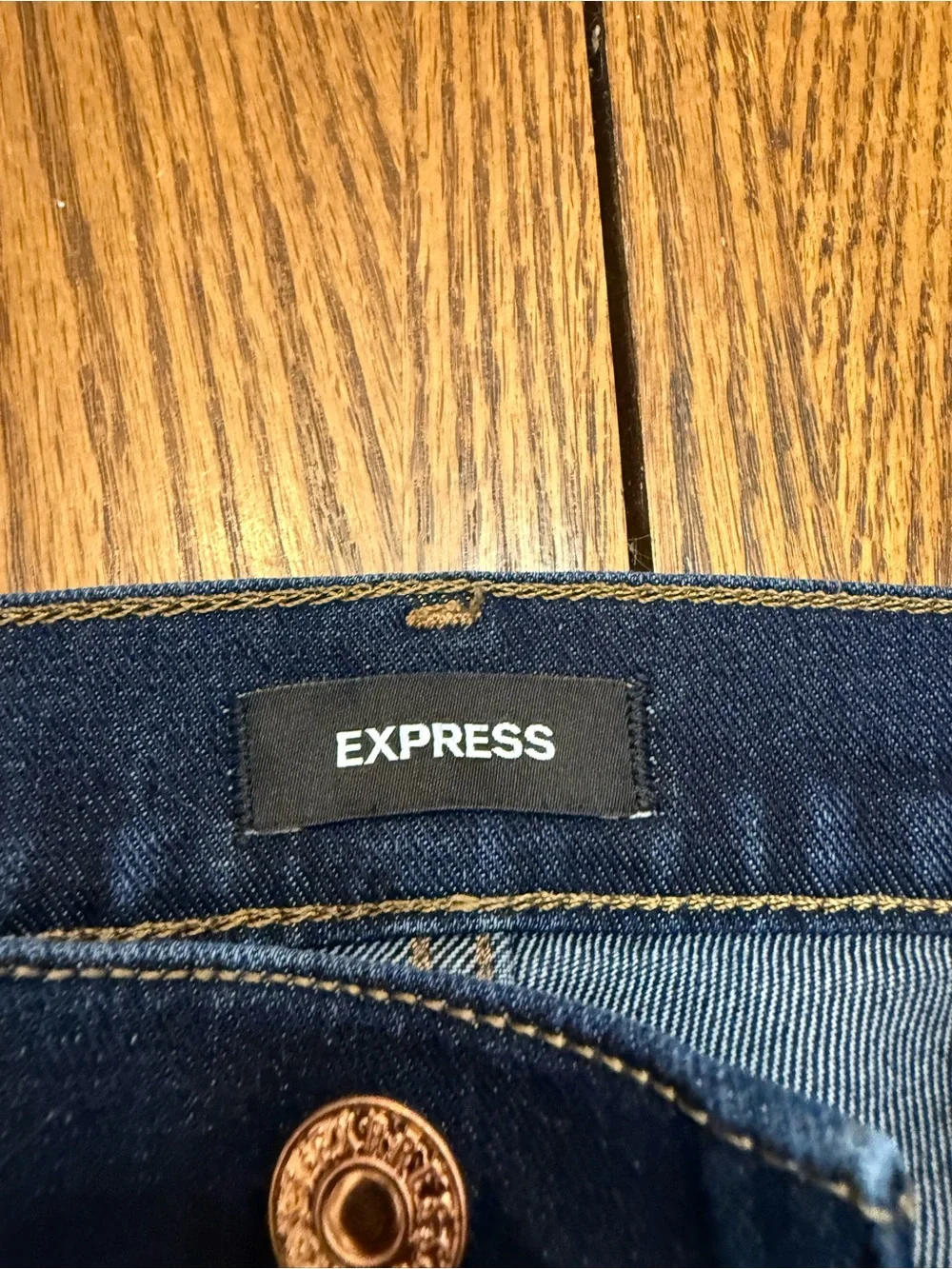 Express Dark Blue Flared Jeans with Raw Hem